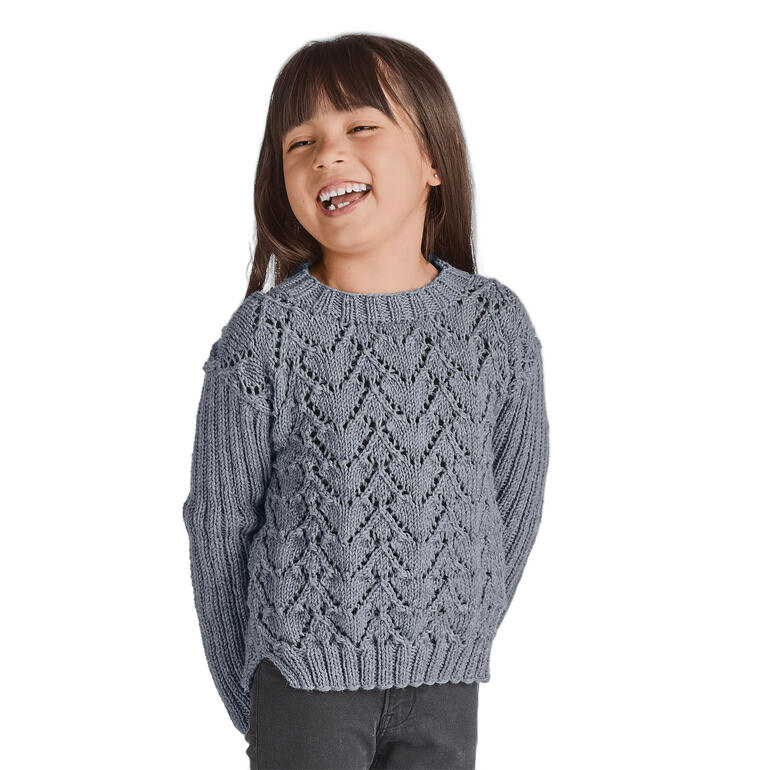 Grauer Pullover aus Merino-Extrafein für Kinder, mit Zopf