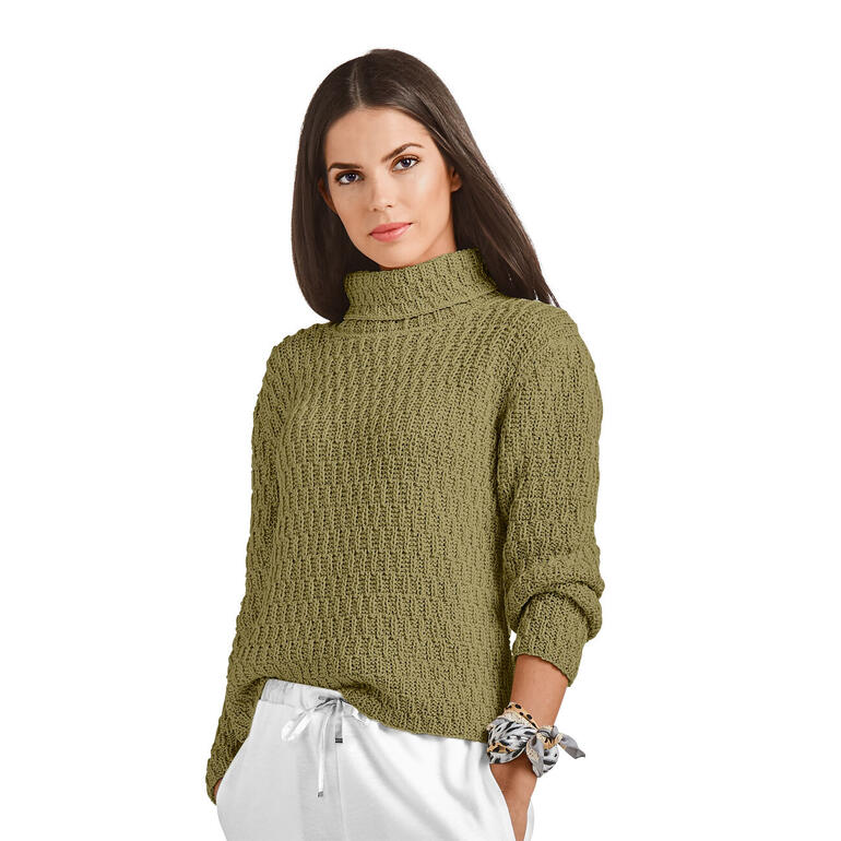 Beiger Damenpullover aus Cottonprima mit hohem Kragen