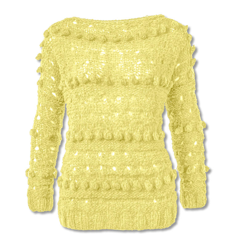 Gelber Pullover mit Struktur und Bommeln aus Aerea-Wolle