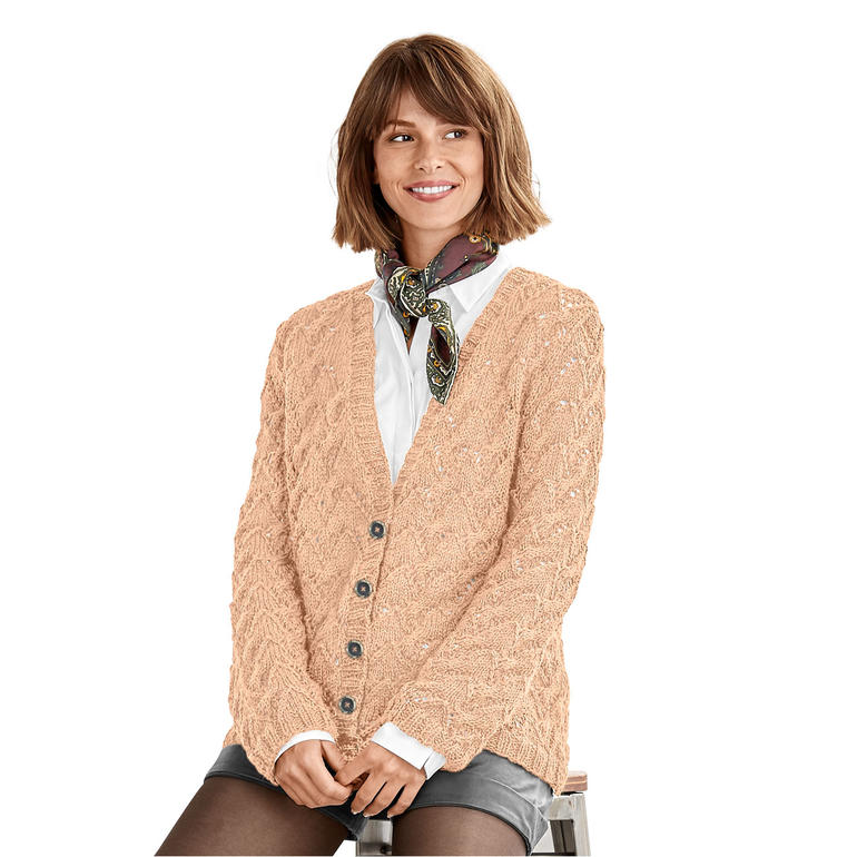 Jacke aus Peru in zarten Beige-, Braun- und Grüntönen.