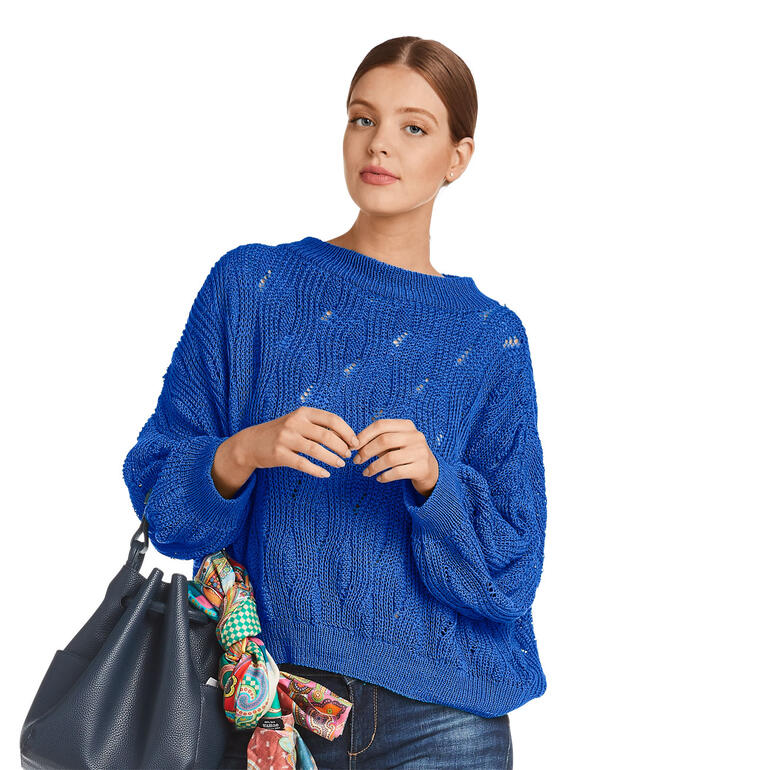 Damenpullover aus Cotton-Superfine II in royalblau mit weitem Schnitt und lässigem Look.