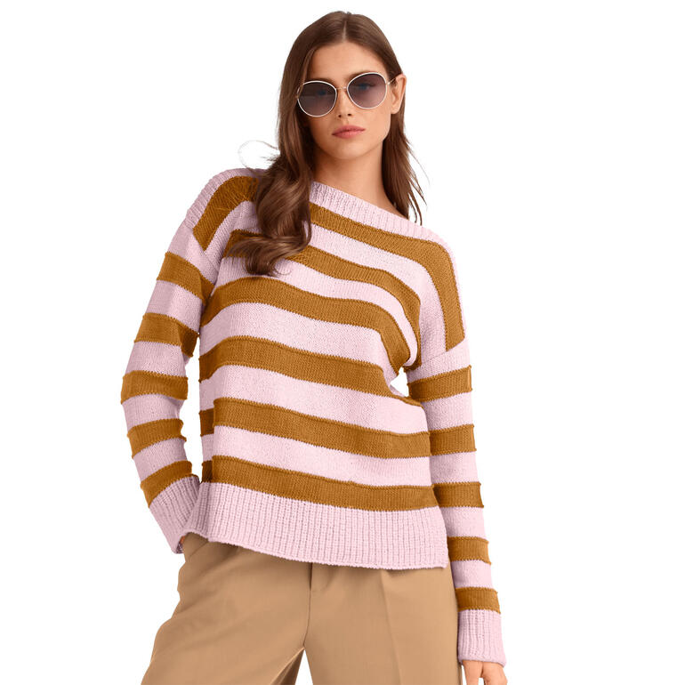 Gestreifter Pullover aus Cottonprima und Cotonia II in Pastellfarben, stehend.