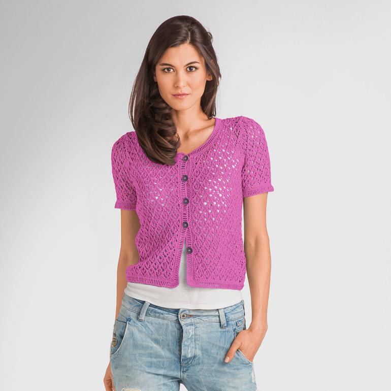 Frau in einer kurzen, pinkfarbenen Jacke aus Cotton-Superfine II.