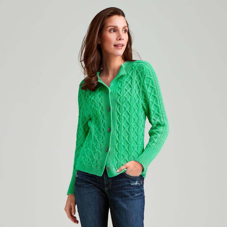 Damenjacke aus Merino-Cotton in leuchtendem Grün.