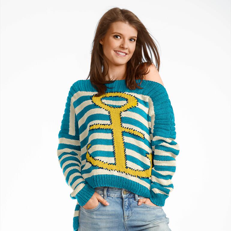 Gestreifter Pullover aus Cotonara mit Anker-Motiv und lockerer Passform.