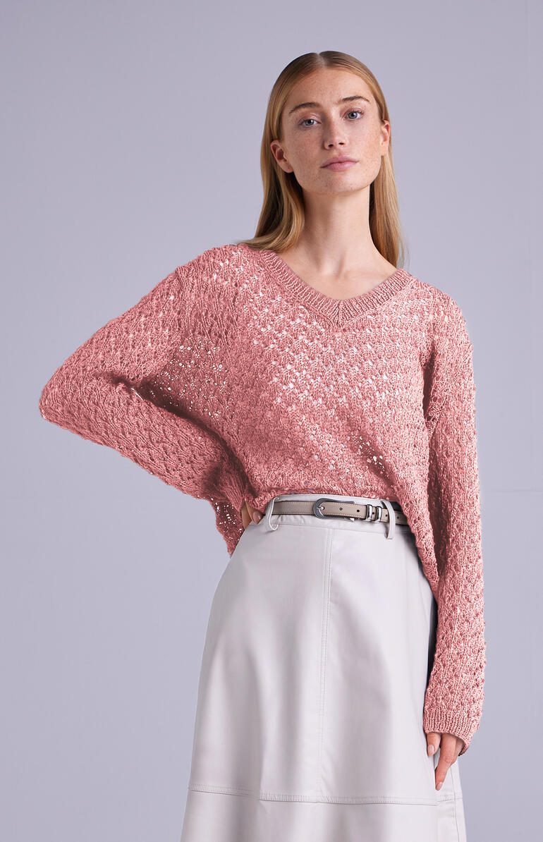 Pullover aus Bandana-Mini in Rosa mit tiefem V-Ausschnitt.