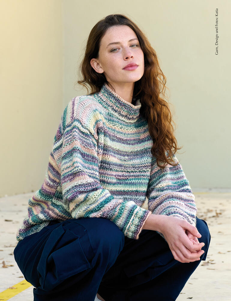 Bunter Pullover aus Cotton-Merino Rainbow, Modell mit lässigem Look.