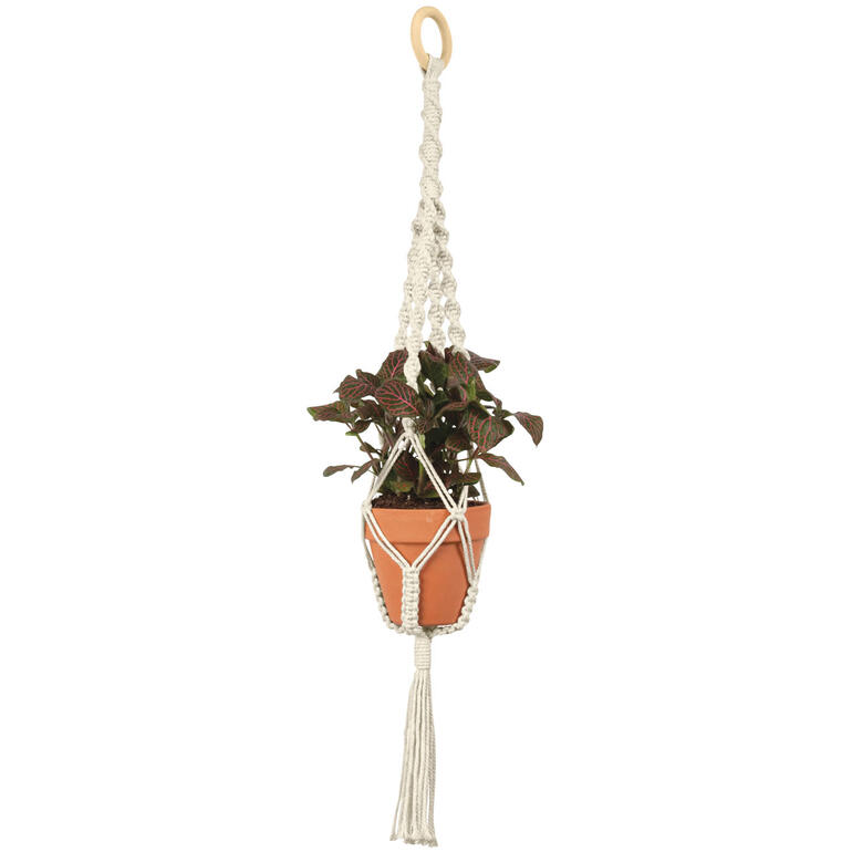 Makramee-Set mit Blumenampel und Topf für eine Pflanze.