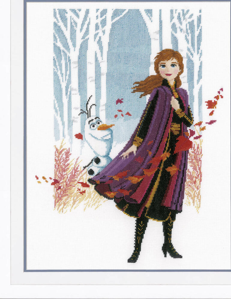 Stickbild mit Anna aus Disney Frozen II im herbstlichen Wald