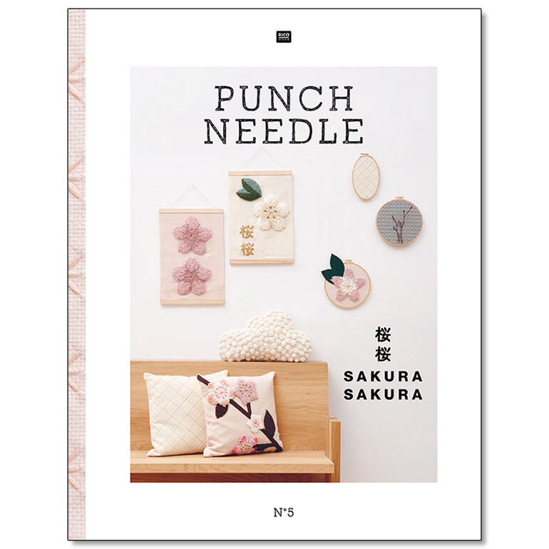 Cover eines Heftes über Punch Needle Technik mit dekorativen Bildern.